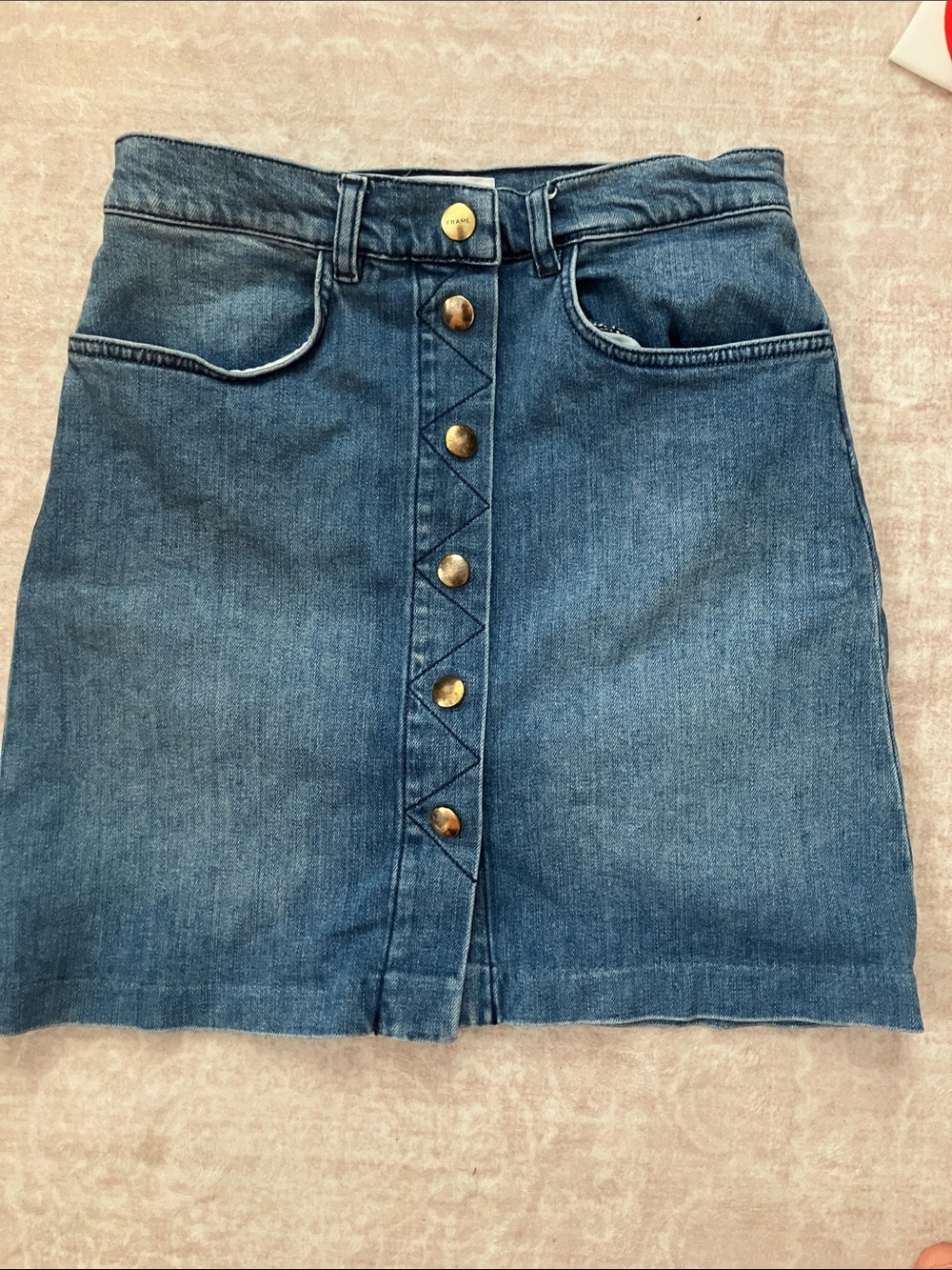 Frame Denim Indigo Button-Front Mini Skirt